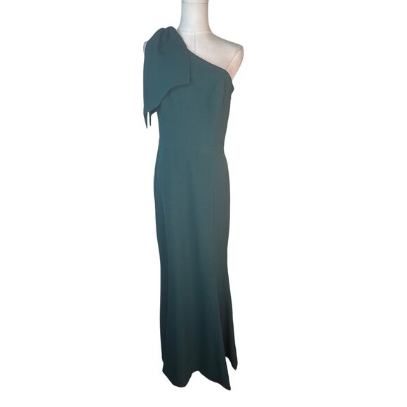Dress The Population One-Shoulder Medium Forest Green Maxi Dress Polyester Blend - Picture 2 of 14